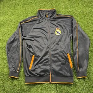 Real Madrid Jacket Mens L Black Orange Track Full Zip Embroidered Shimmer Y2K